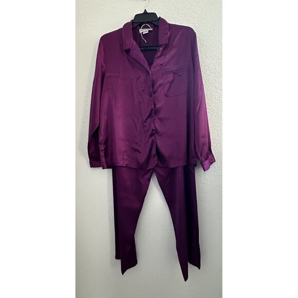 Morgan Taylor Intimates‎ Royal Purple Satin Pajama Set L Whimsygoth Old Money - Picture 1 of 15